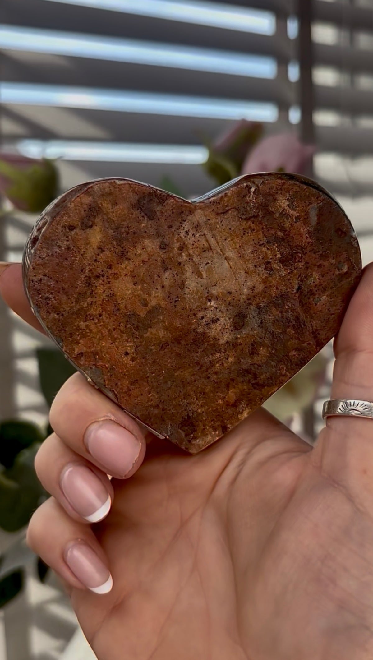 Uruguay, rainbow amethyst heart - comes with stand