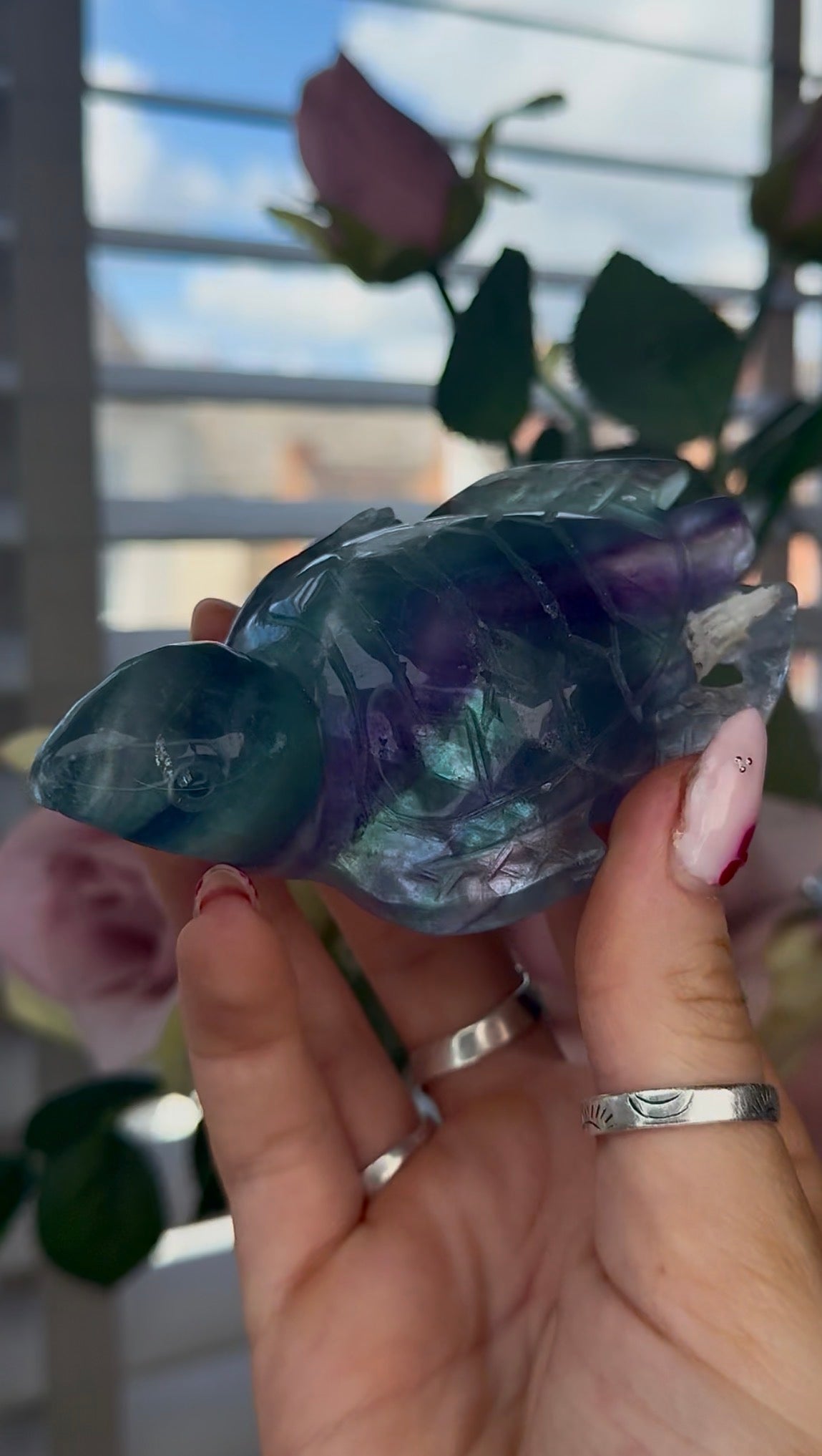 High grade, fluorite sea turtle in green & blue