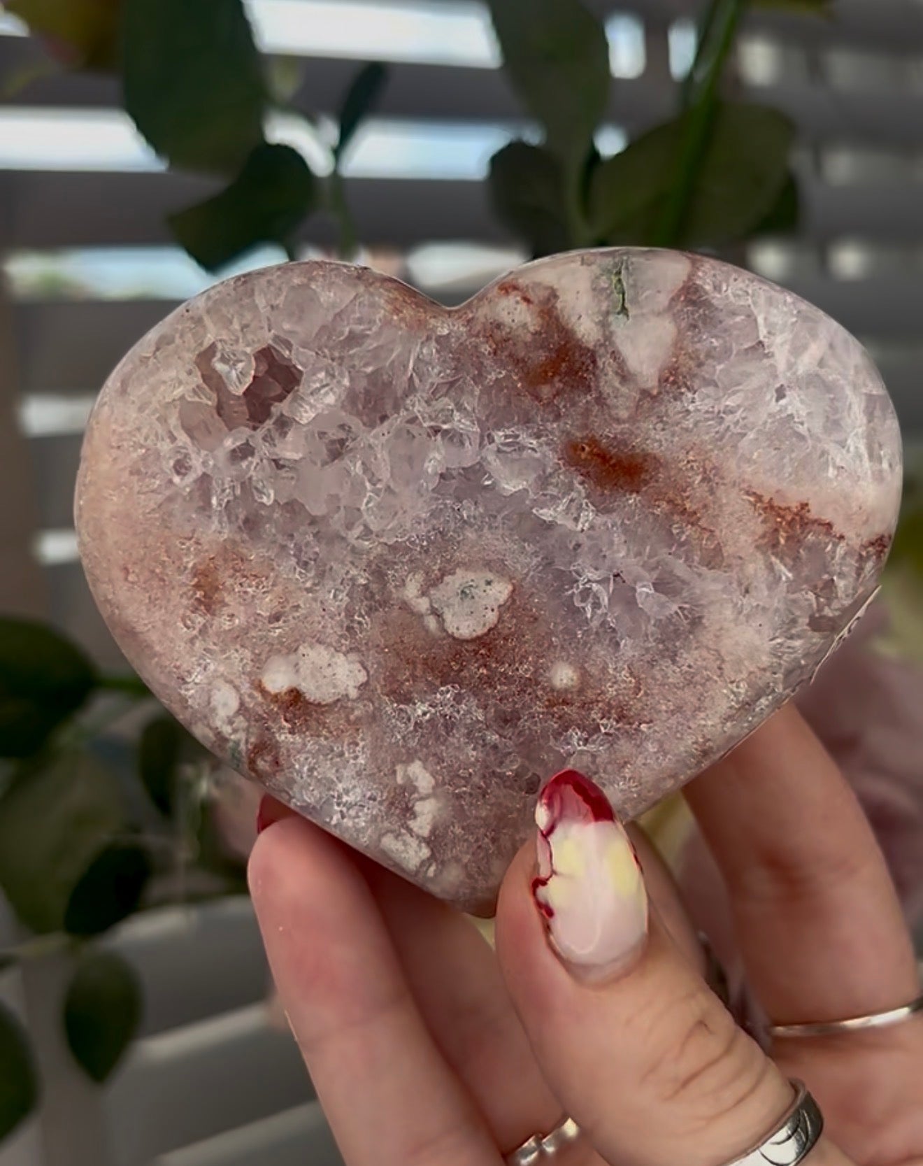 Beautiful pink amethyst heart - comes with stand (9cm)