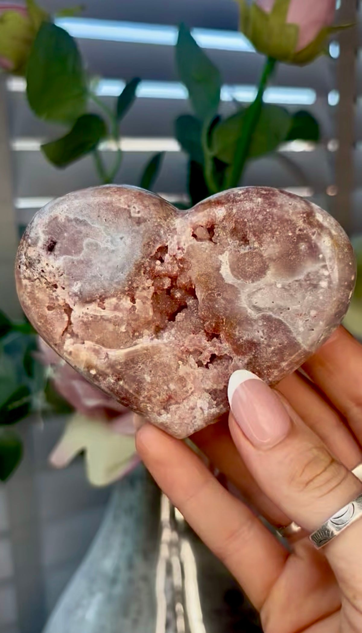 Gorgeous, pink amethyst heart - comes with stand