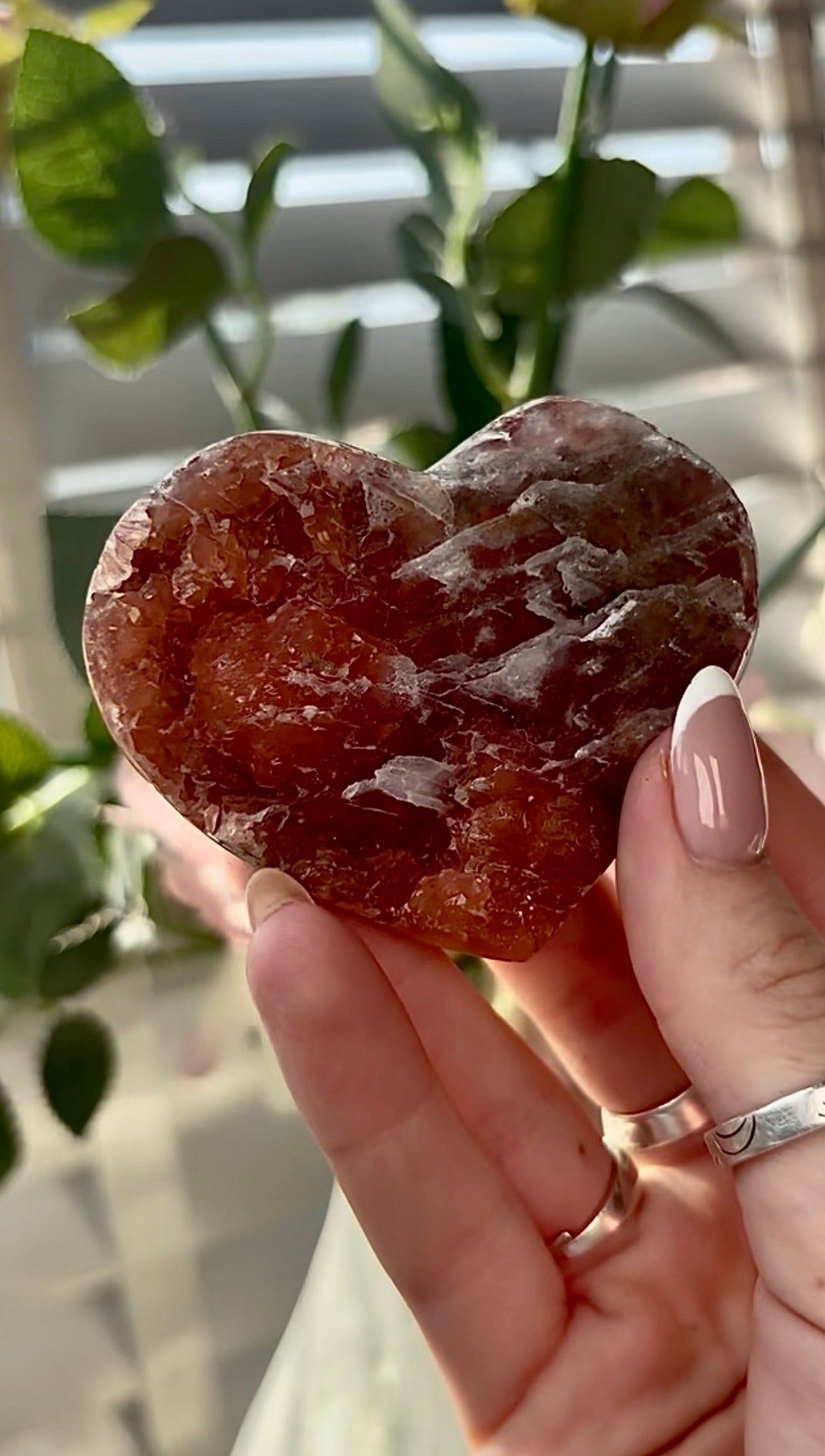 Gorgeous, high quality, berry red pink amethyst heart- comes with stand