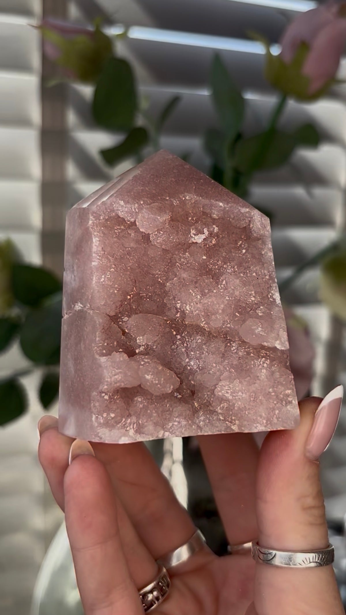 Beautiful, Pink amethyst tower 8cm(h) by 6.2cm(w)