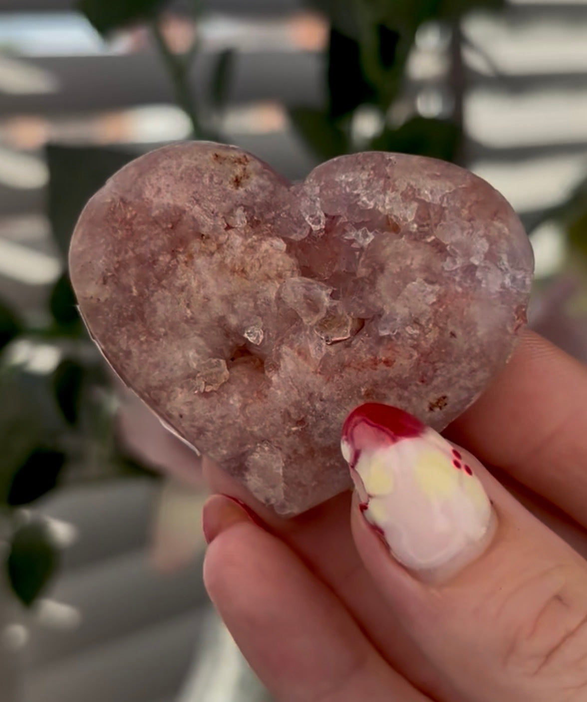 Mini pink amethyst heart - comes with stand 5.5cm