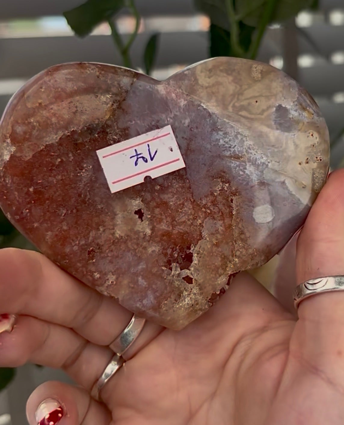Beautiful pink amethyst heart - comes with stand (9.5cm)