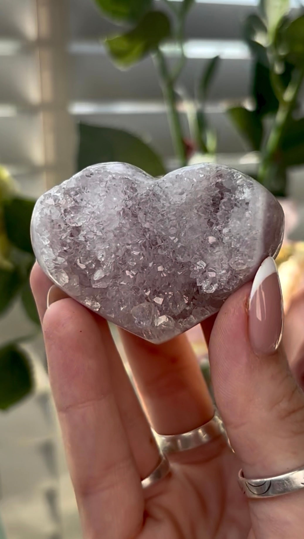 Gorgeous,  druzy, pink amethyst heart- comes with stand