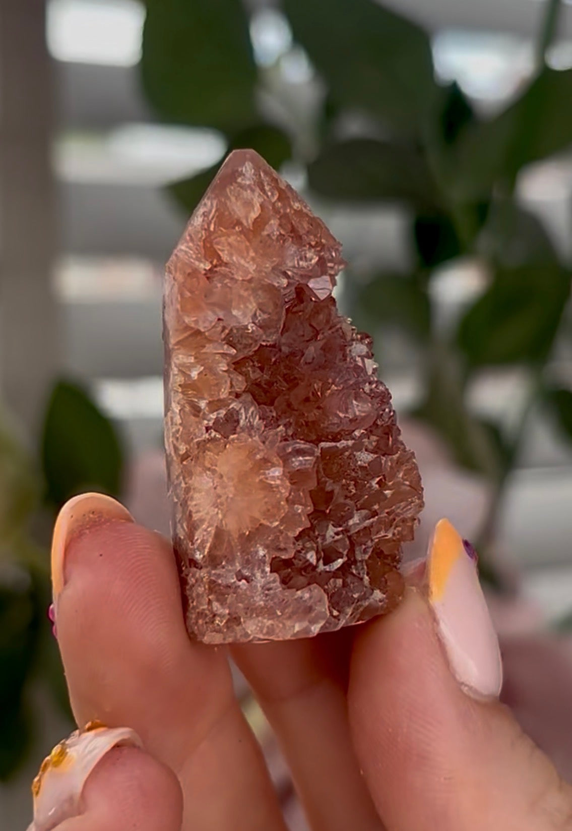 Mini, Pink amethyst tower in burnt orange tones