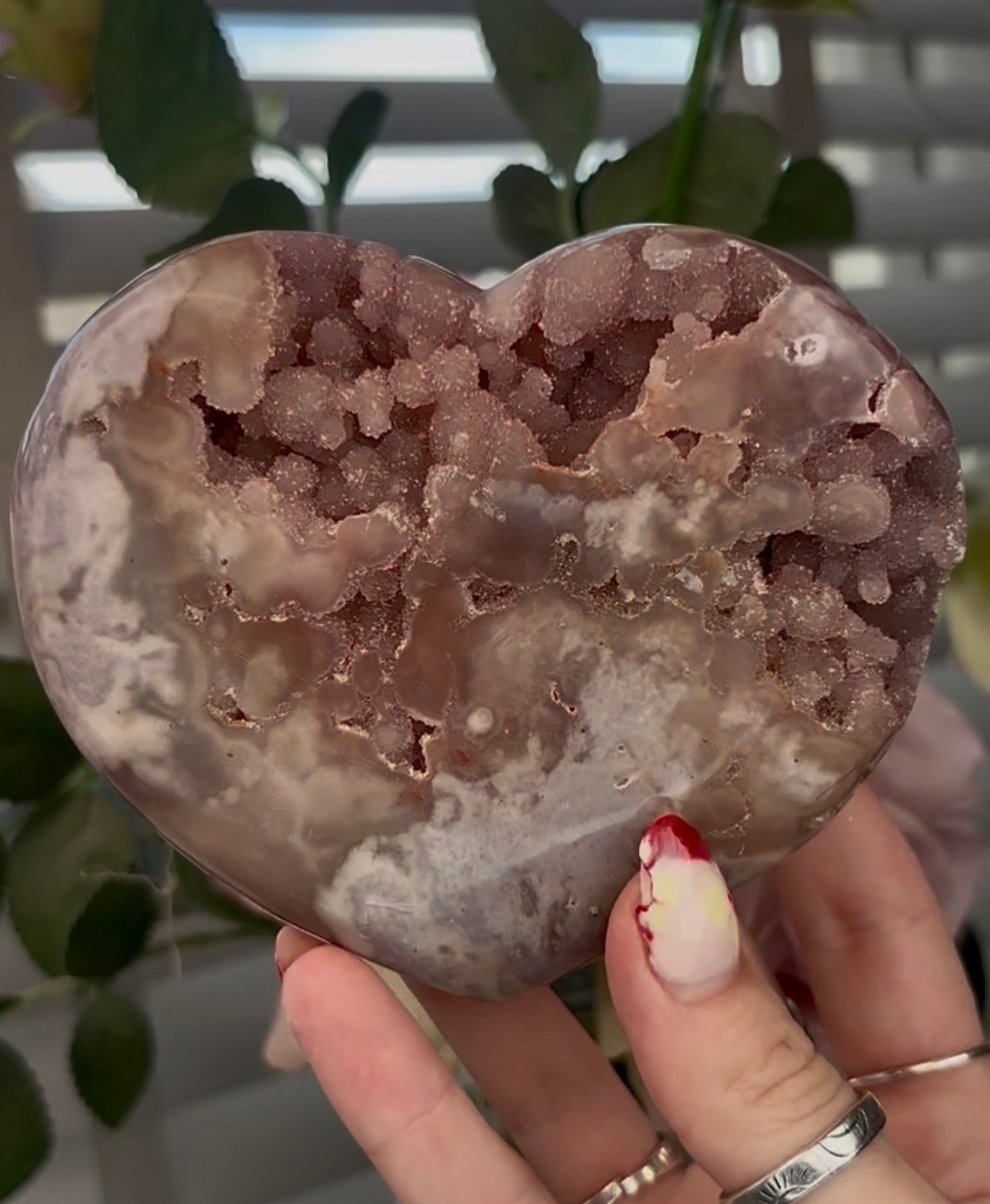 Sugar bubble druzy, pink amethyst heart - comes with stand (11cm)