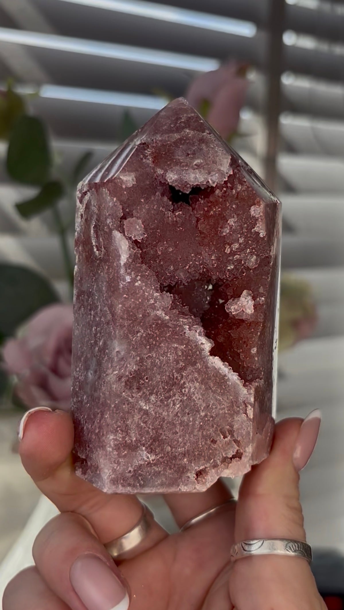Beautiful, Pink amethyst tower 9.6cm(h) by 5.7cm(w)