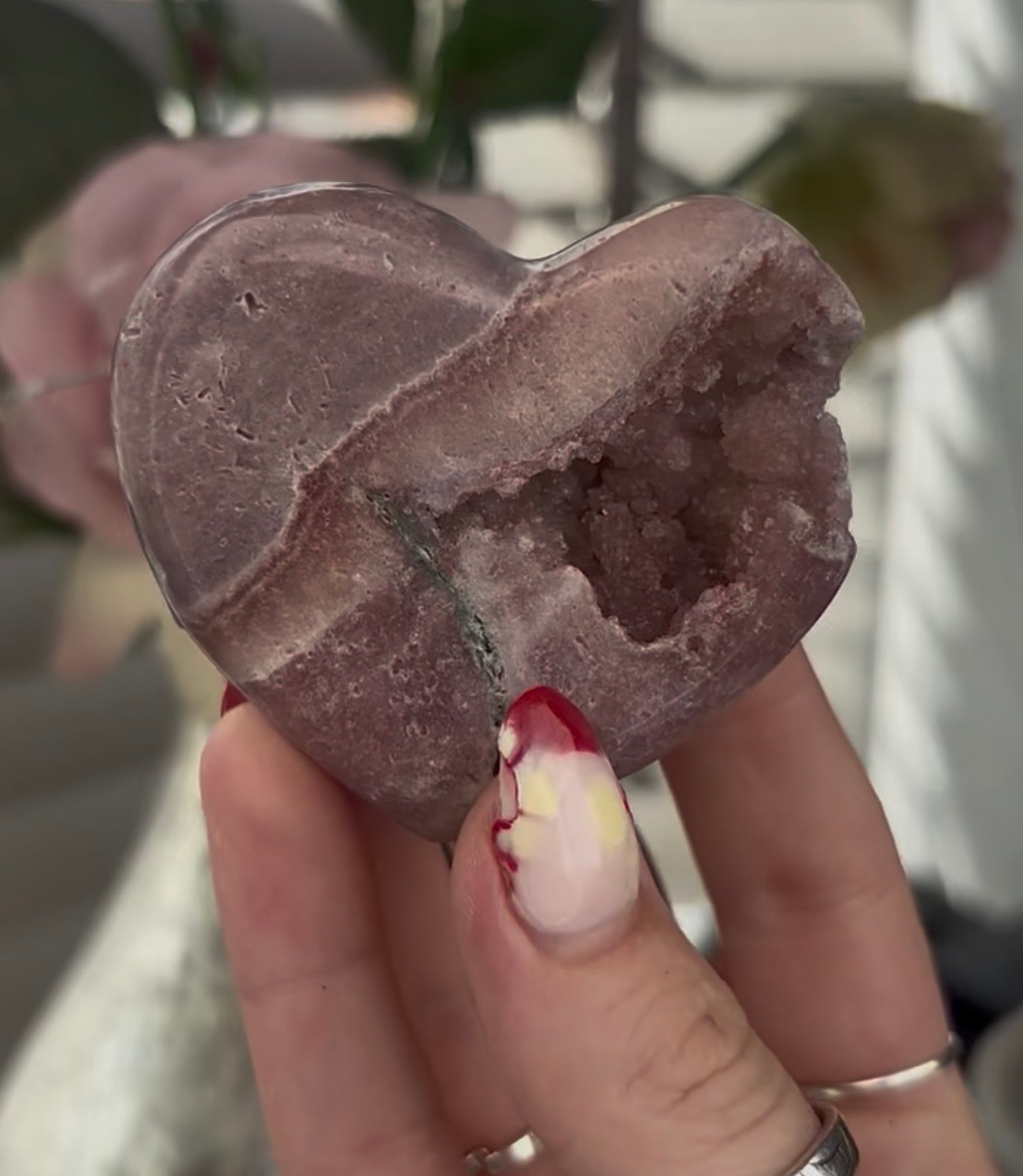 pink amethyst heart - comes with stand