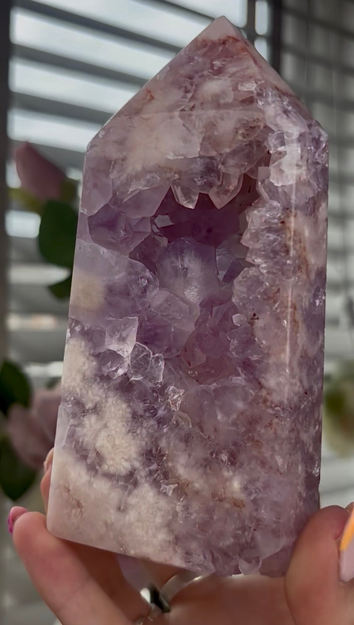 Beautiful, large, high quality, Pink amethyst tower with lilac tone quartz