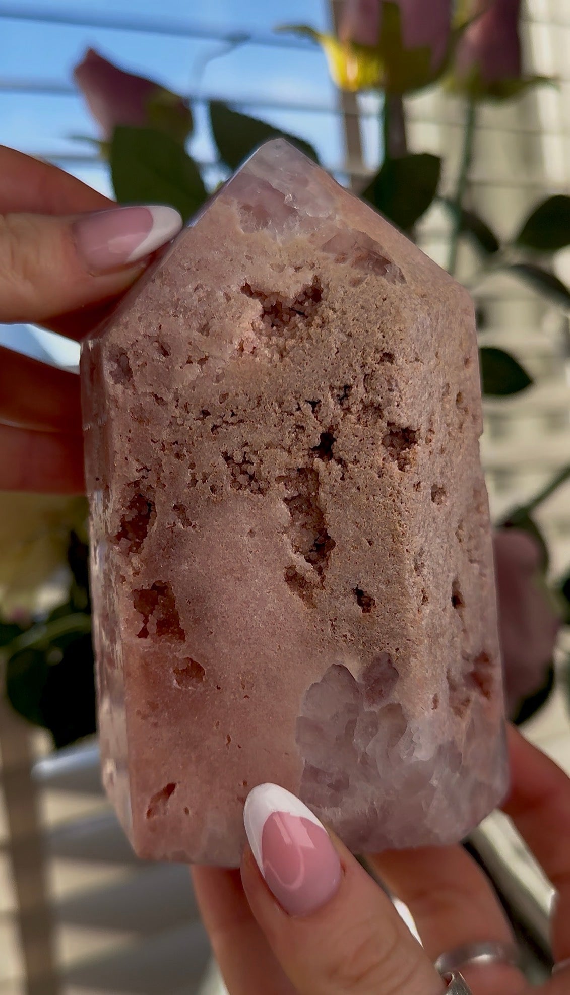 Pink amethyst tower in peachy tones