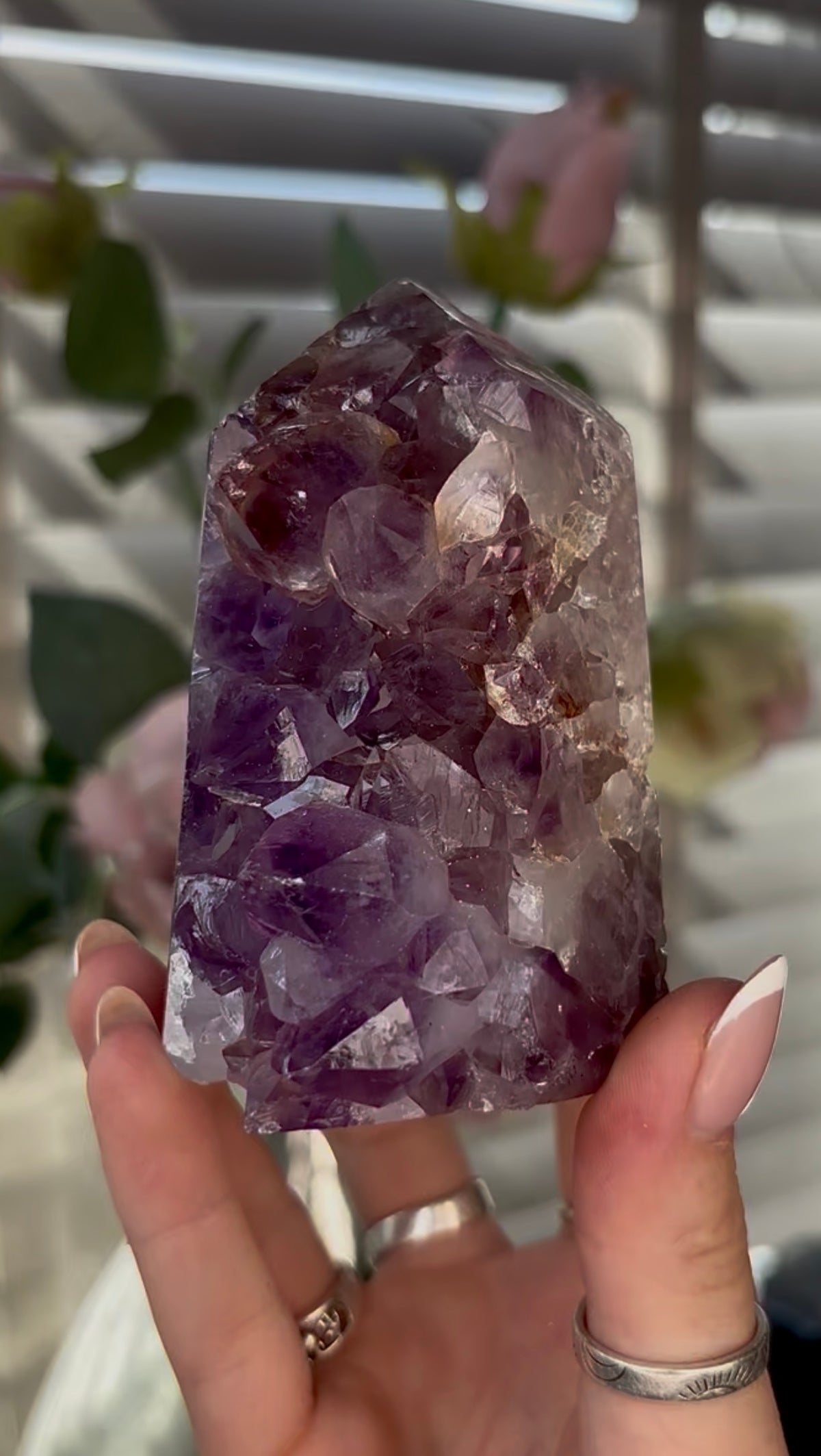 Beautiful, chunky Pink amethyst tower with purple quartz 9.5cm(h) by 6cm(w)