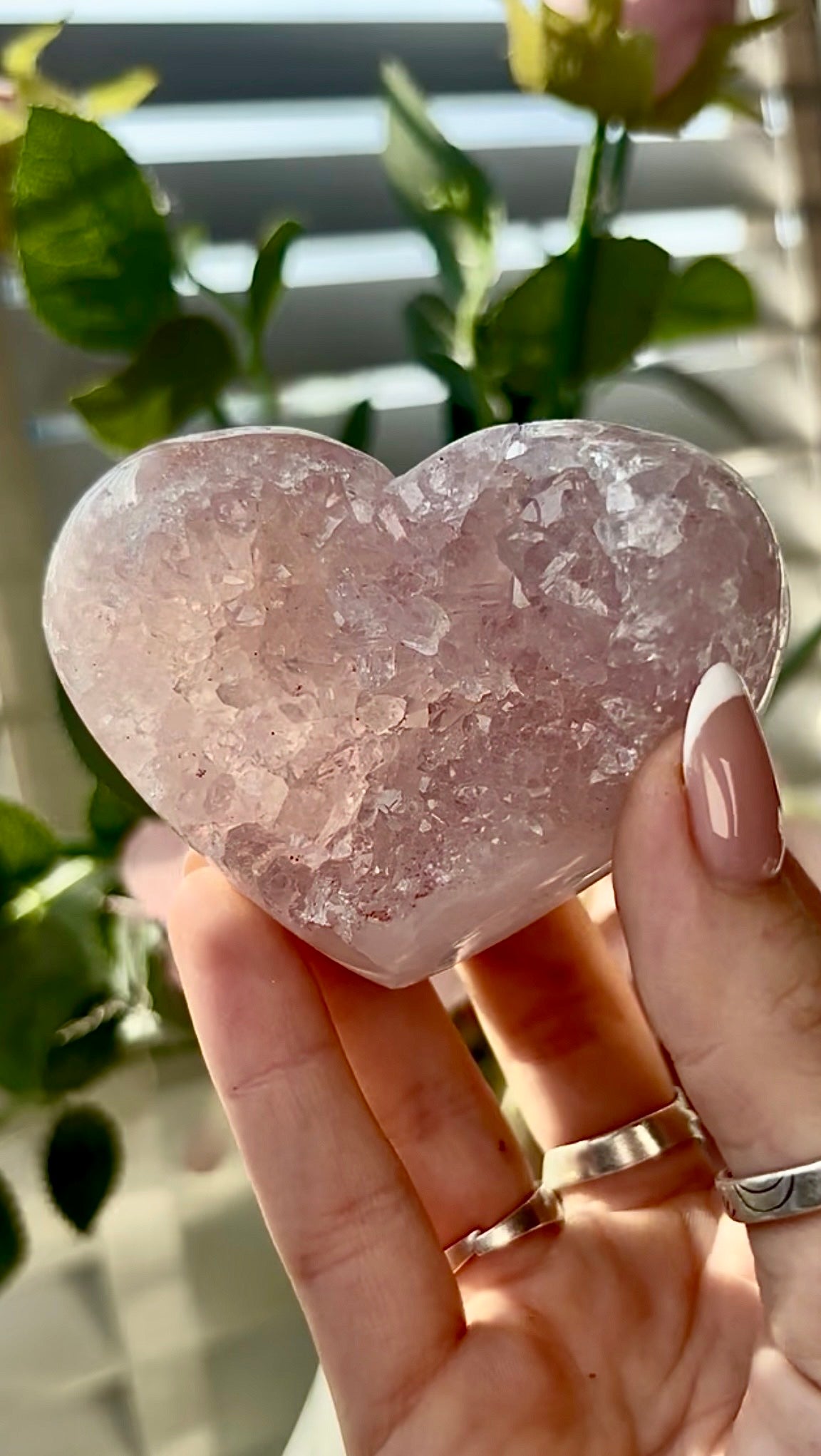 Gorgeous, high quality, pink amethyst quartz heart- comes with stand