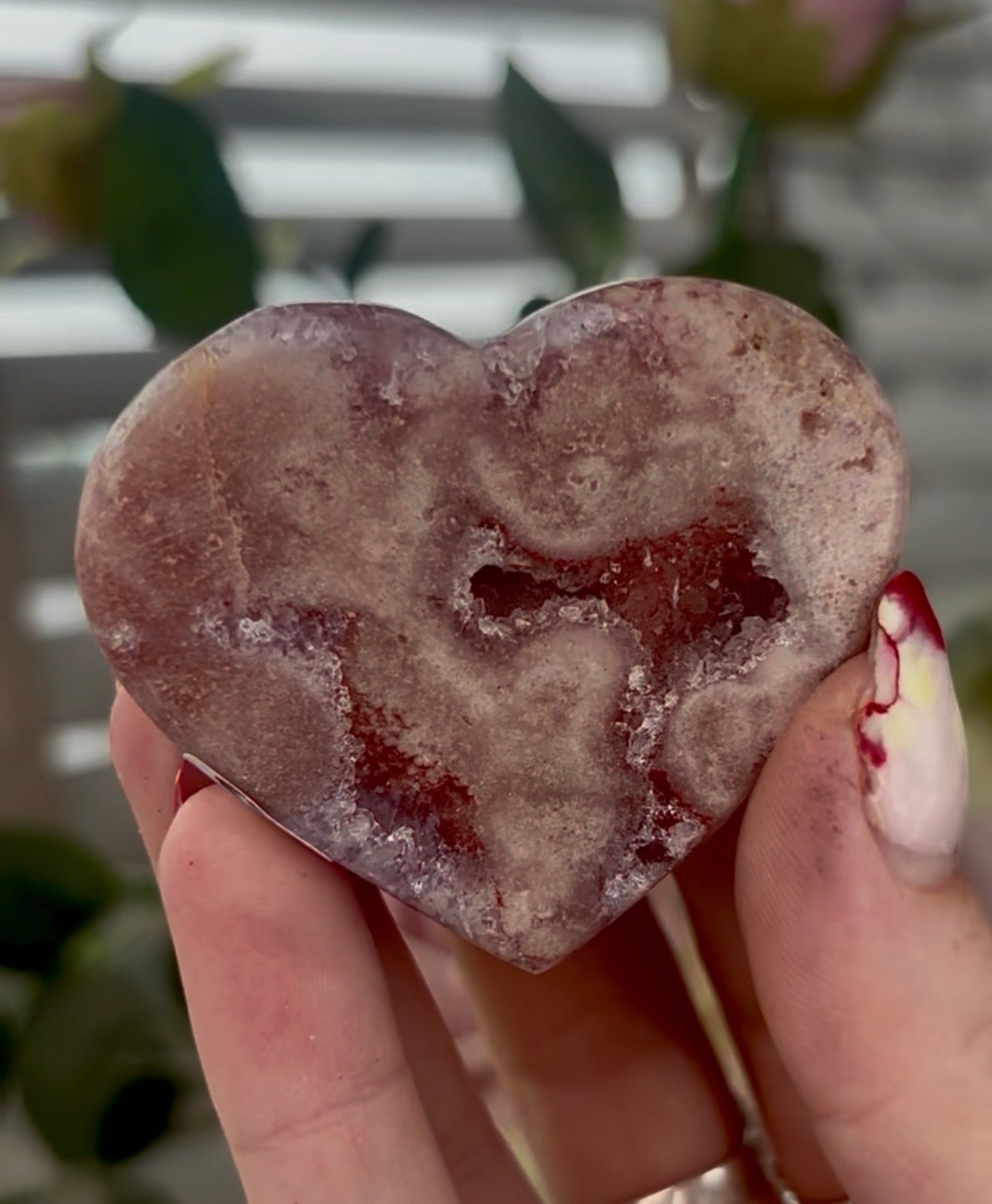 Mini pink amethyst heart - comes with stand