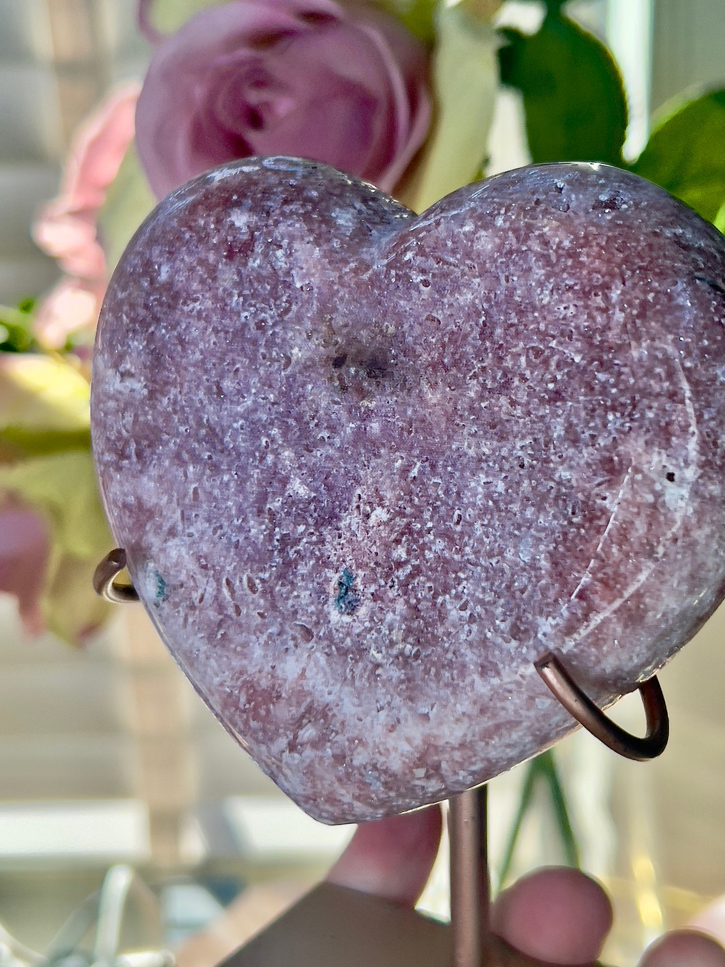pink amethyst heart - comes with stand