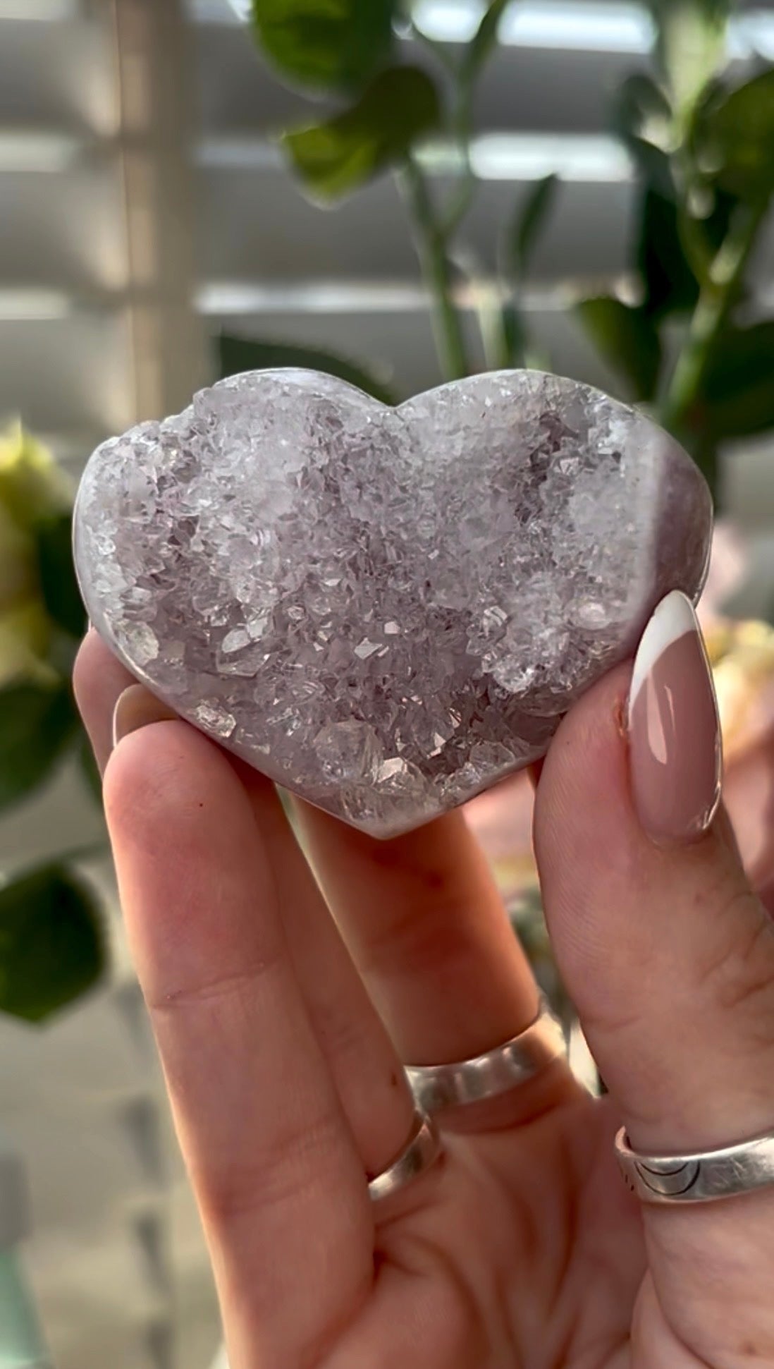 Gorgeous,  druzy, pink amethyst heart- comes with stand