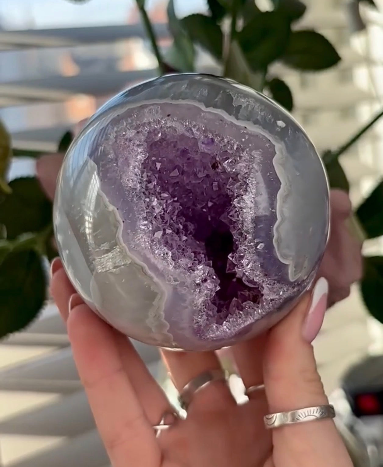 Gorgeous, high grade, amethyst agate sphere