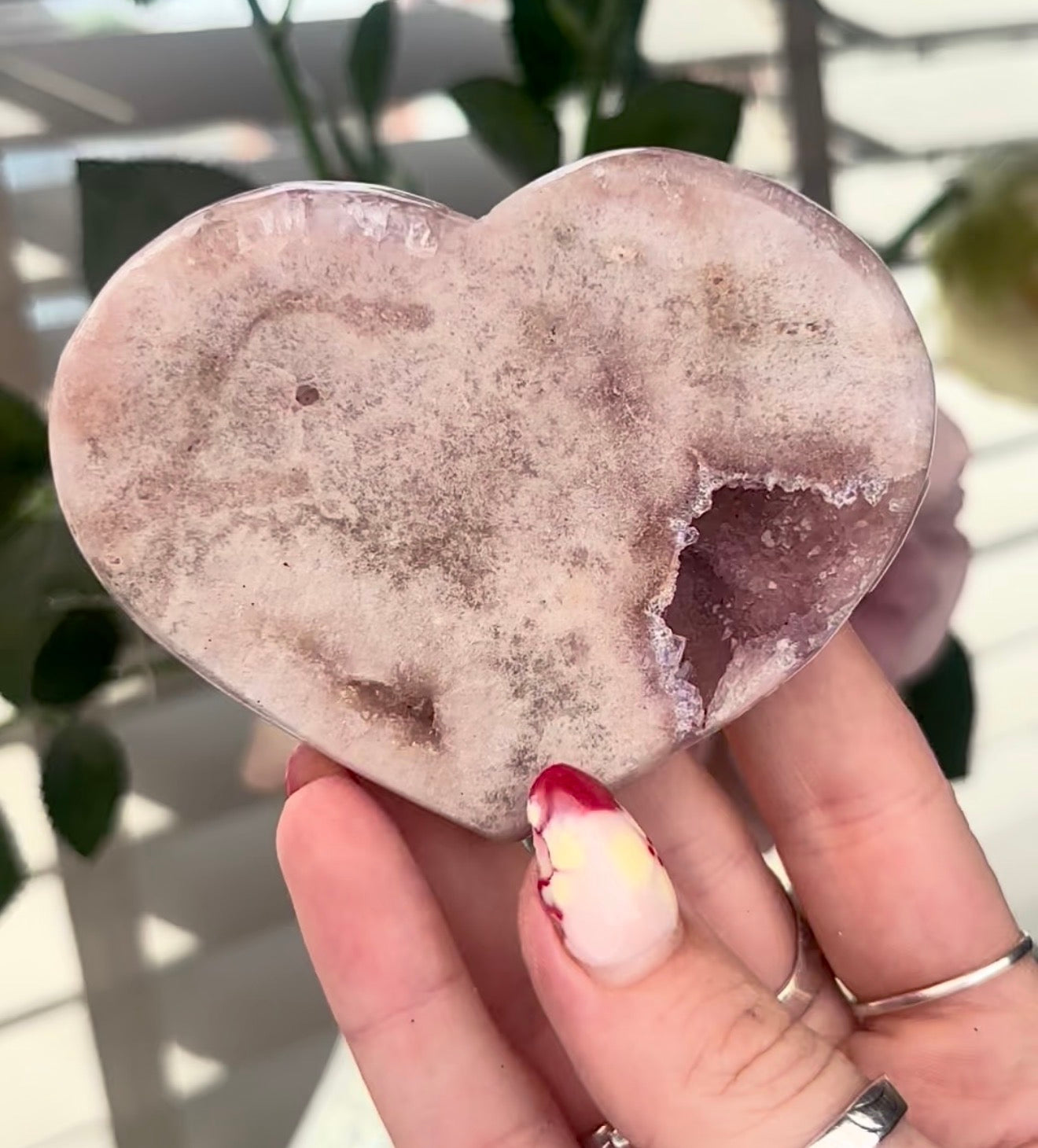 pink amethyst heart - comes with stand