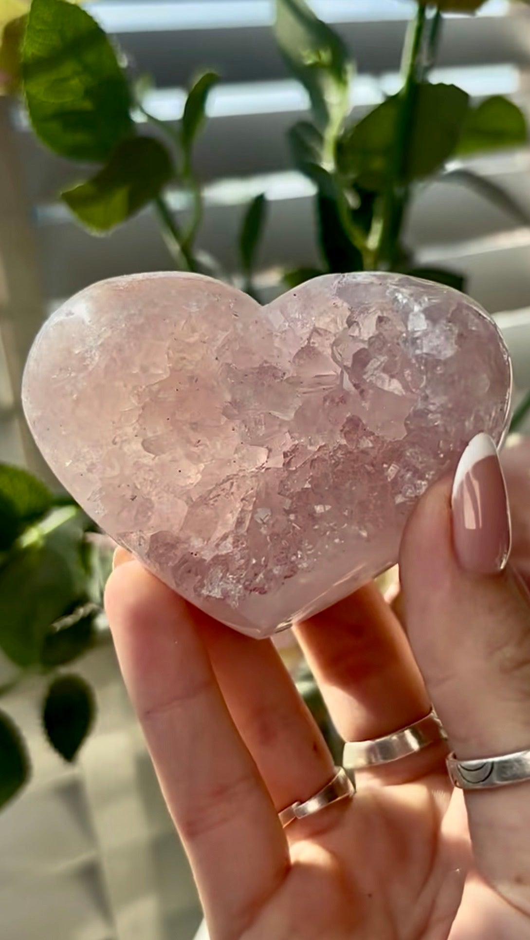 Gorgeous, high quality, pink amethyst quartz heart- comes with stand