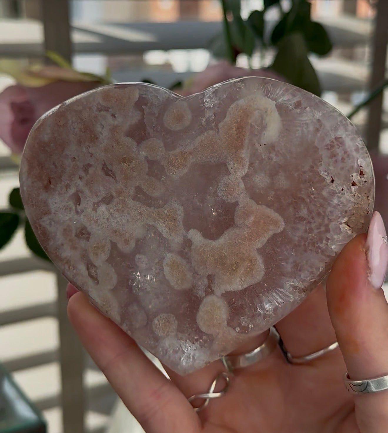 Hq pink amethyst heart with quartz - comes with stand