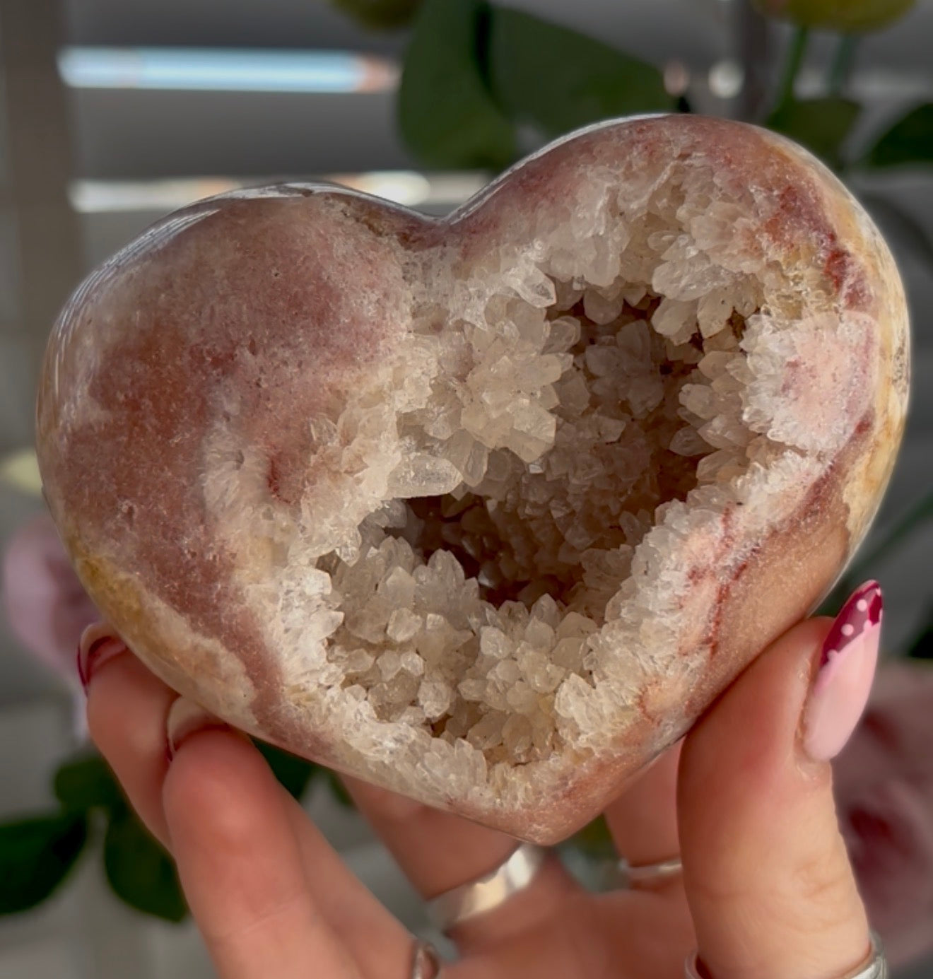 pink amethyst heart - comes with stand