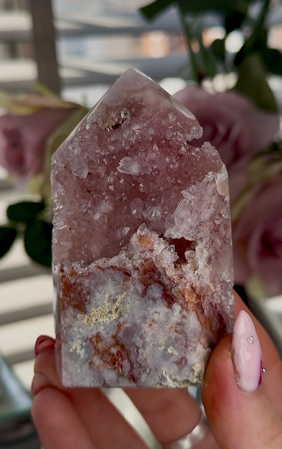 High quality Pink amethyst tower