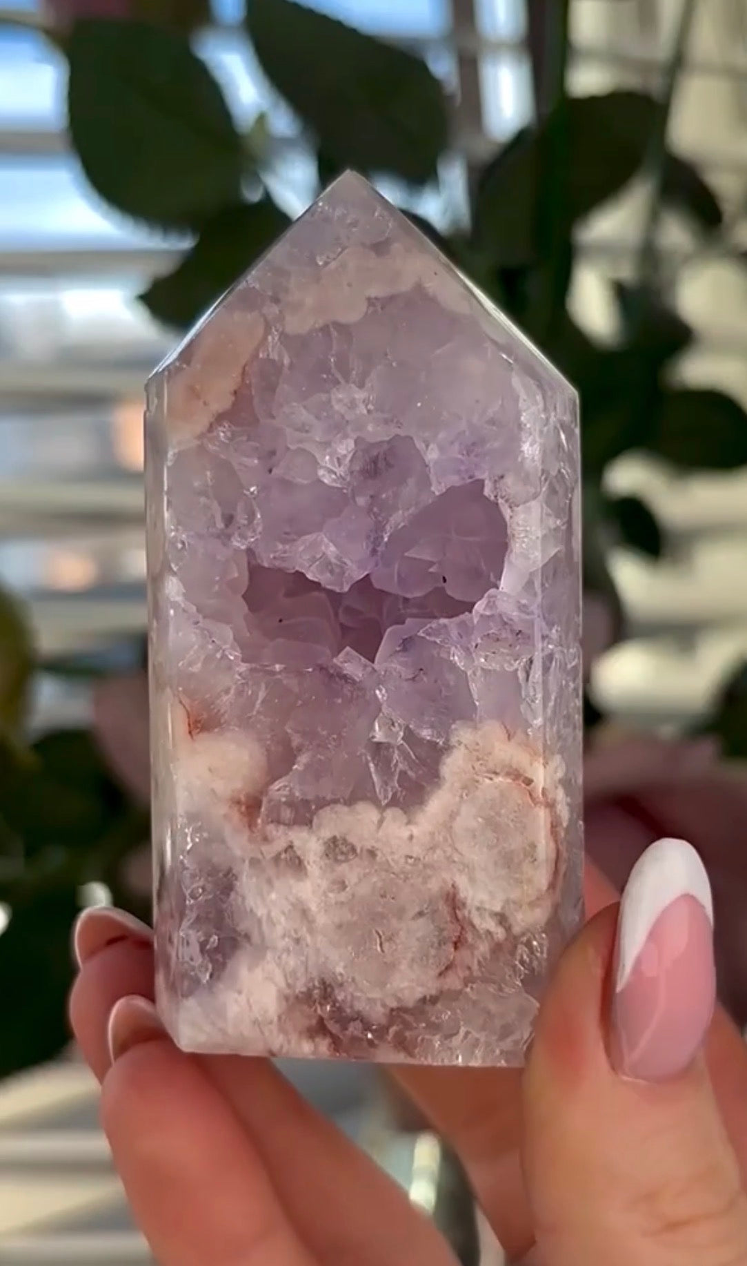 Pink amethyst tower with lilac quartz