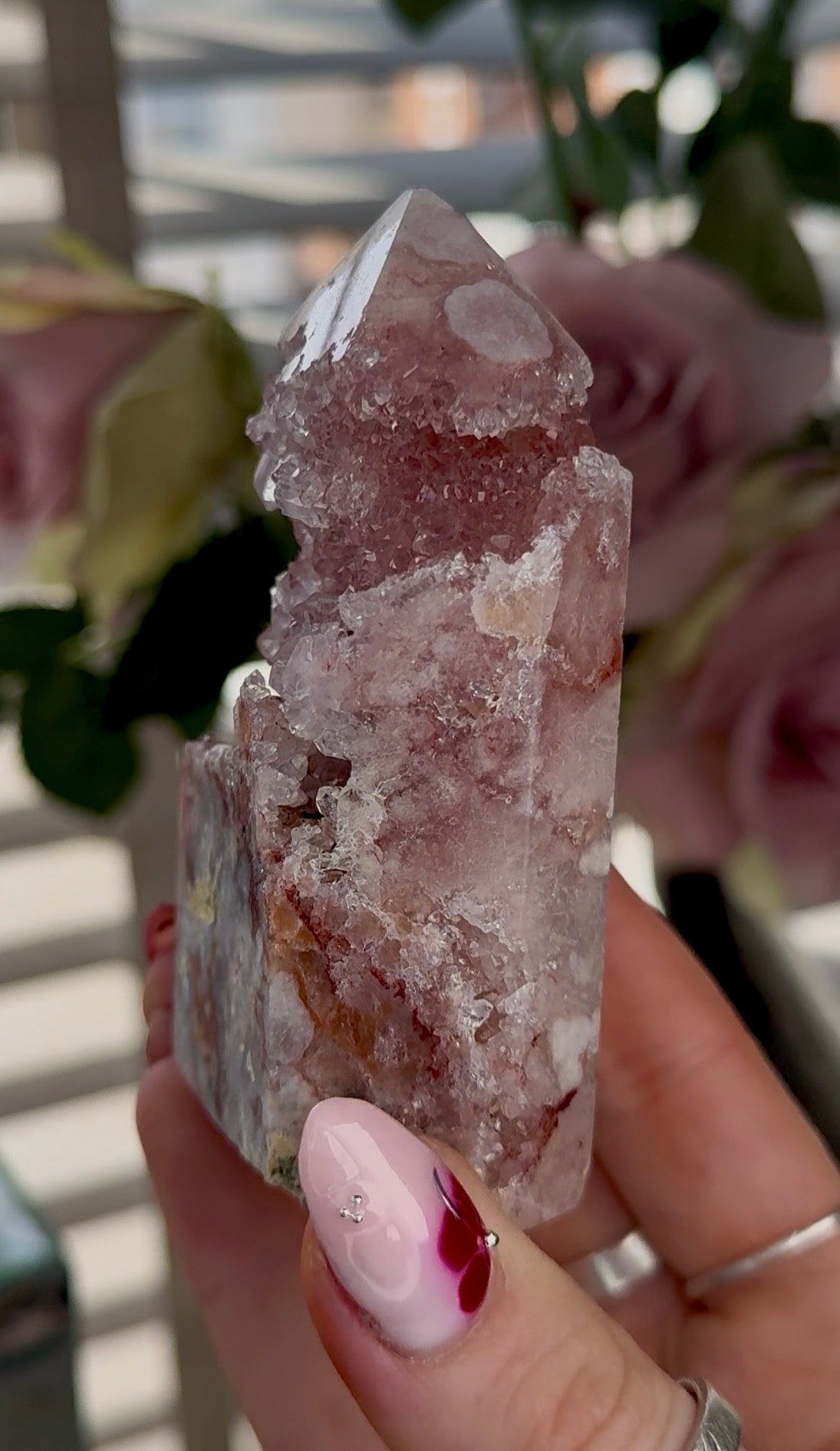 High quality Pink amethyst tower