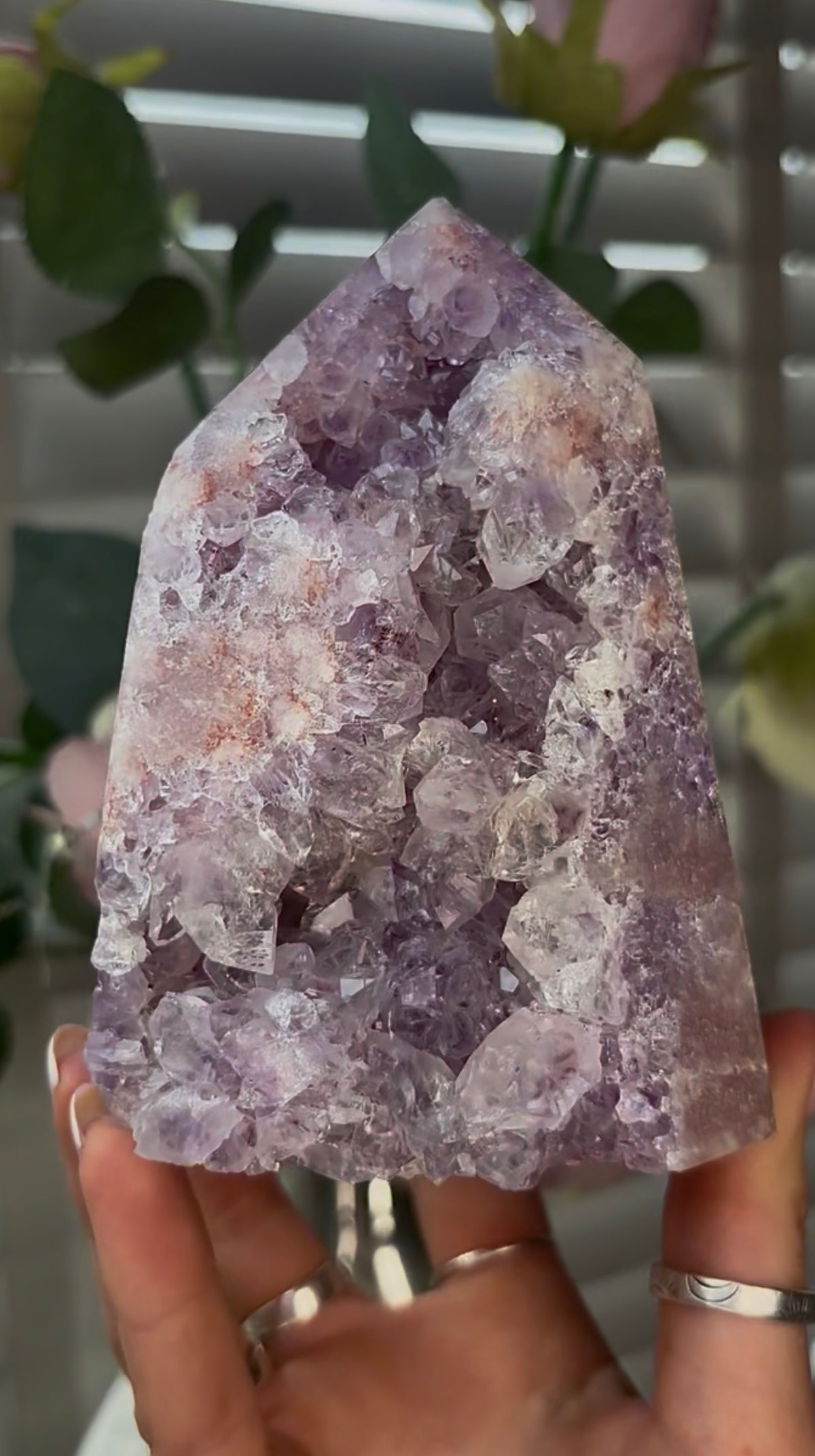 Beautiful, hq, druzy, chunky Pink amethyst tower 12cm(h) by 8.5cm(w)