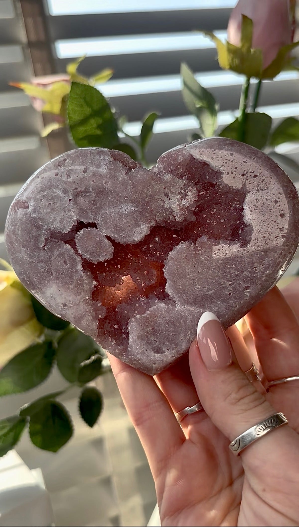 Gorgeous,  pink amethyst heart- comes with stand