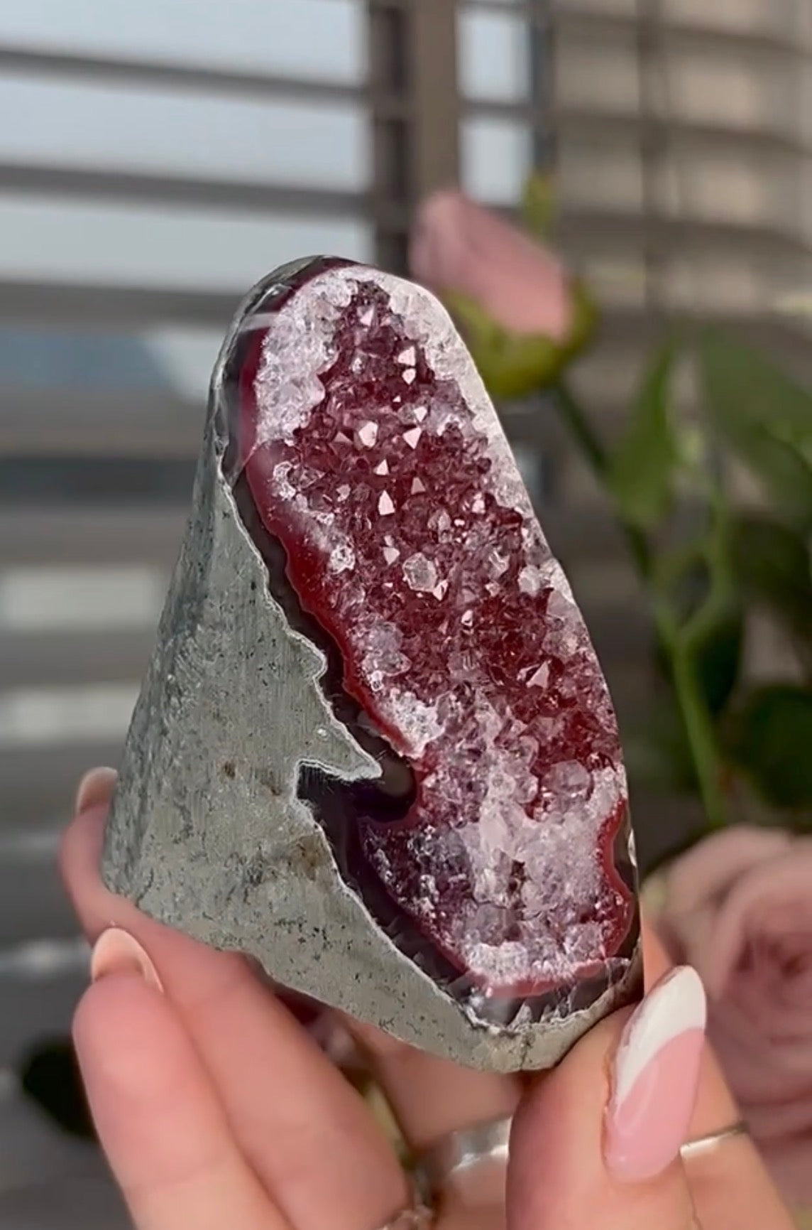 High quality, red rainbow amethyst cutbase