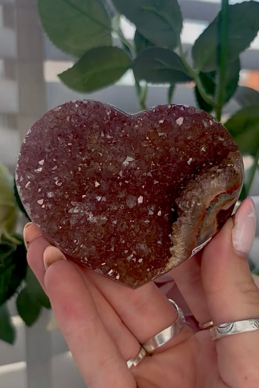 Uruguay, rainbow amethyst heart - comes with stand
