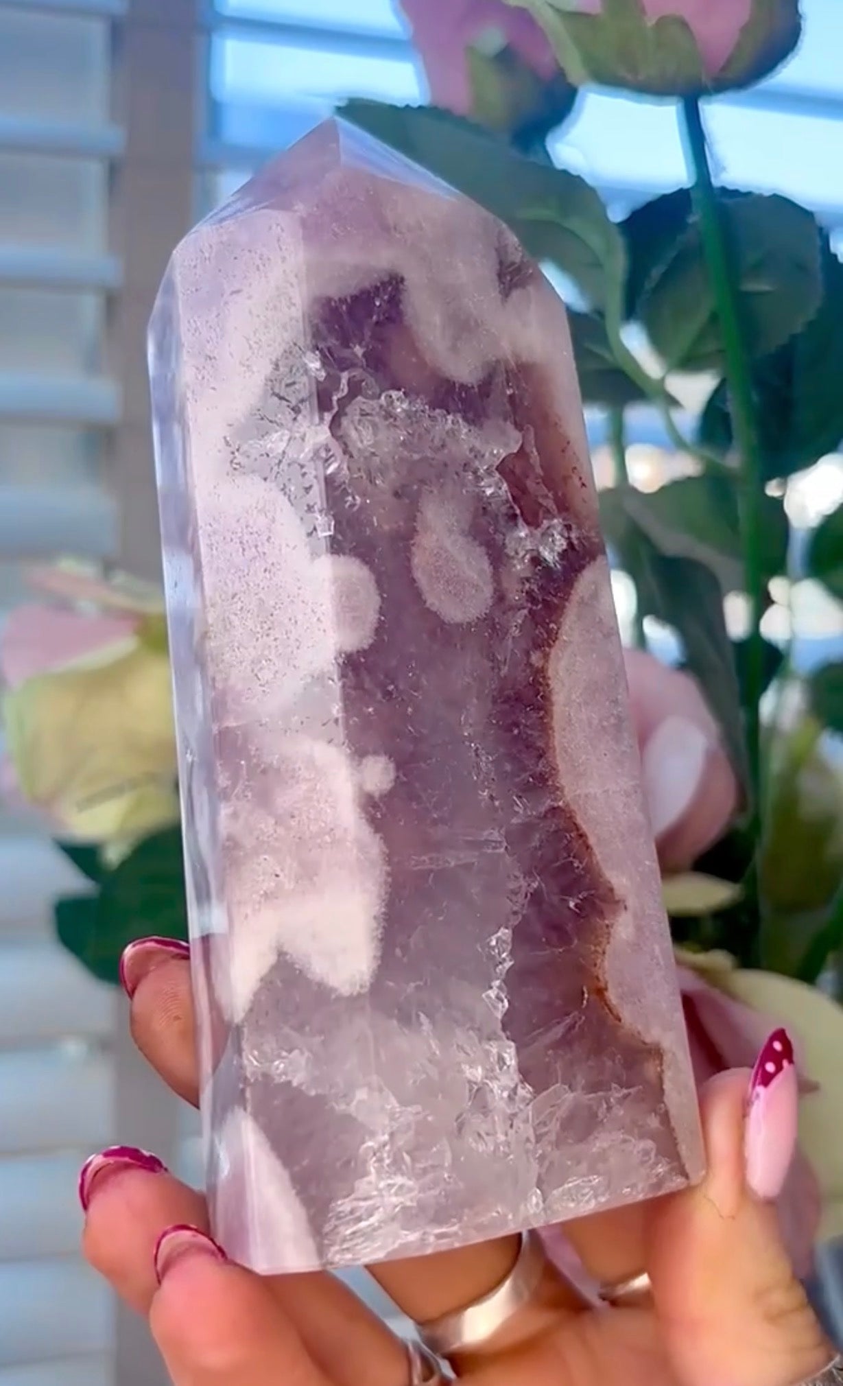 High quality Pink amethyst tower