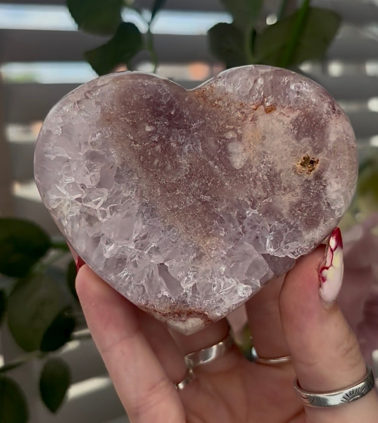 Quartz pink amethyst heart - comes with stand (8.5cm)