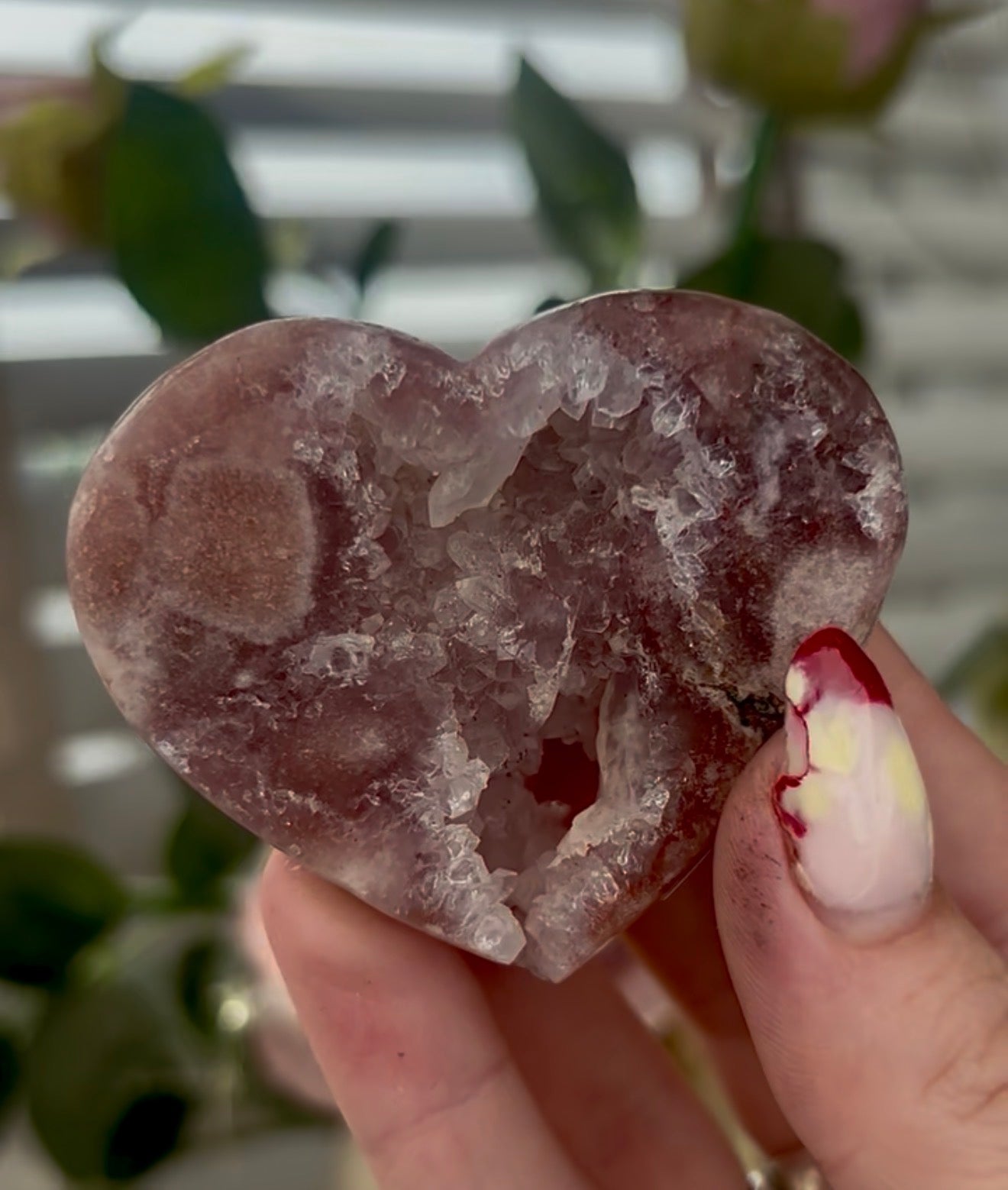 Mini pink amethyst heart - comes with stand