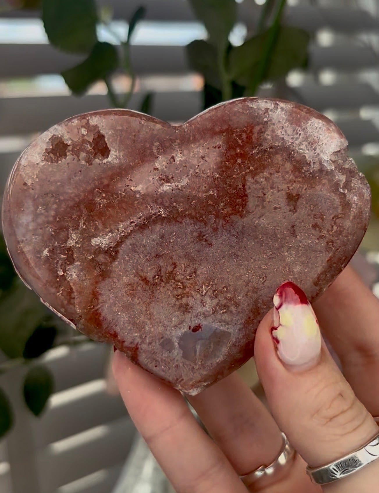 Beautiful pink amethyst heart - comes with stand (9.5cm)