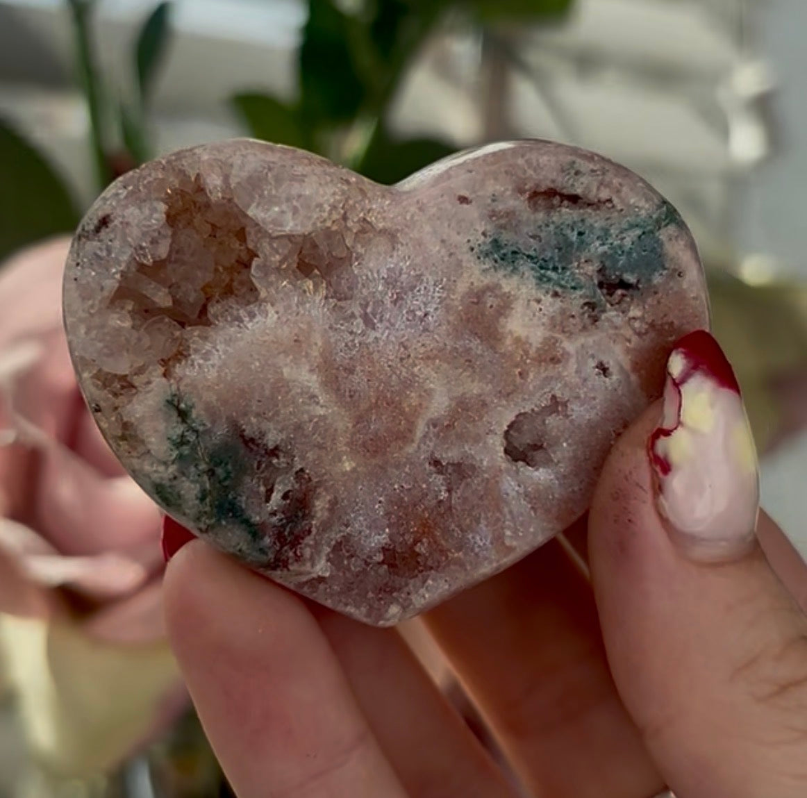 Mini pink amethyst heart with Jasper - comes with stand