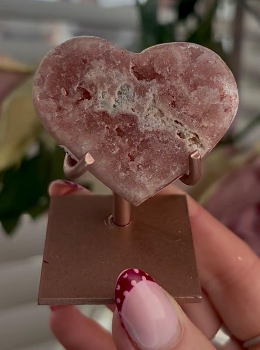 mini pink amethyst heart  - comes with stand