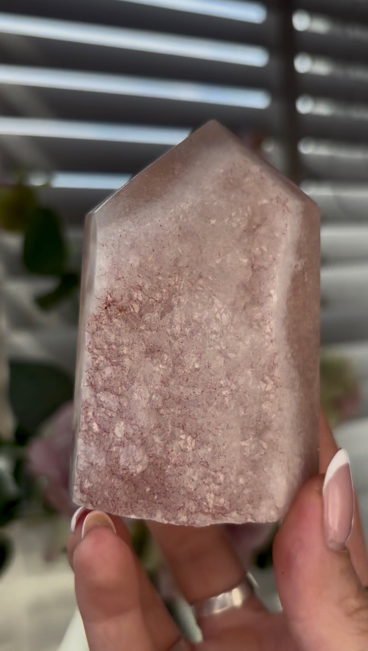 Beautiful, chunky Pink amethyst tower 8.7cm(h) by 5.5cm(w)