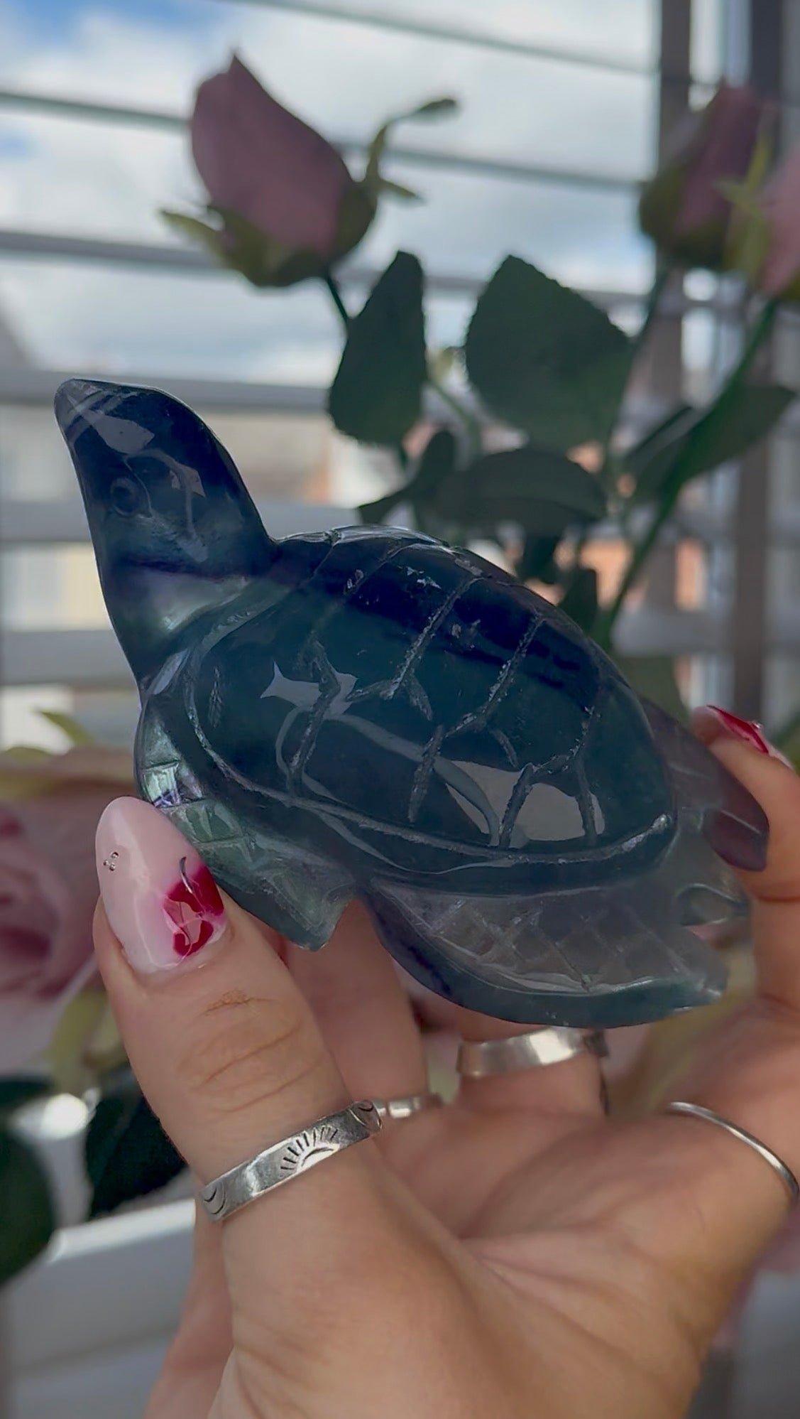High grade, fluorite sea turtle in green & blue