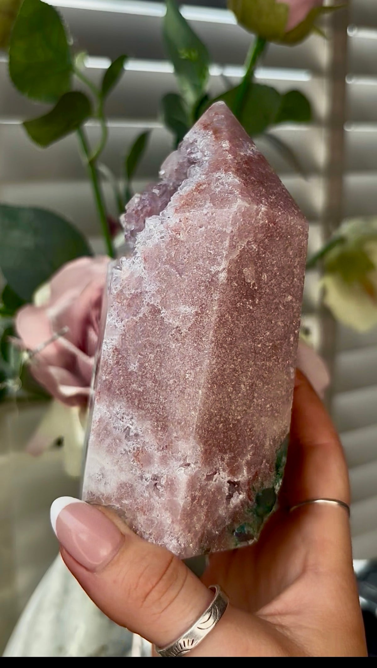 Beautiful, hq, druzy, chunky Pink amethyst tower 12.7cm(h) by 8.2cm(w)