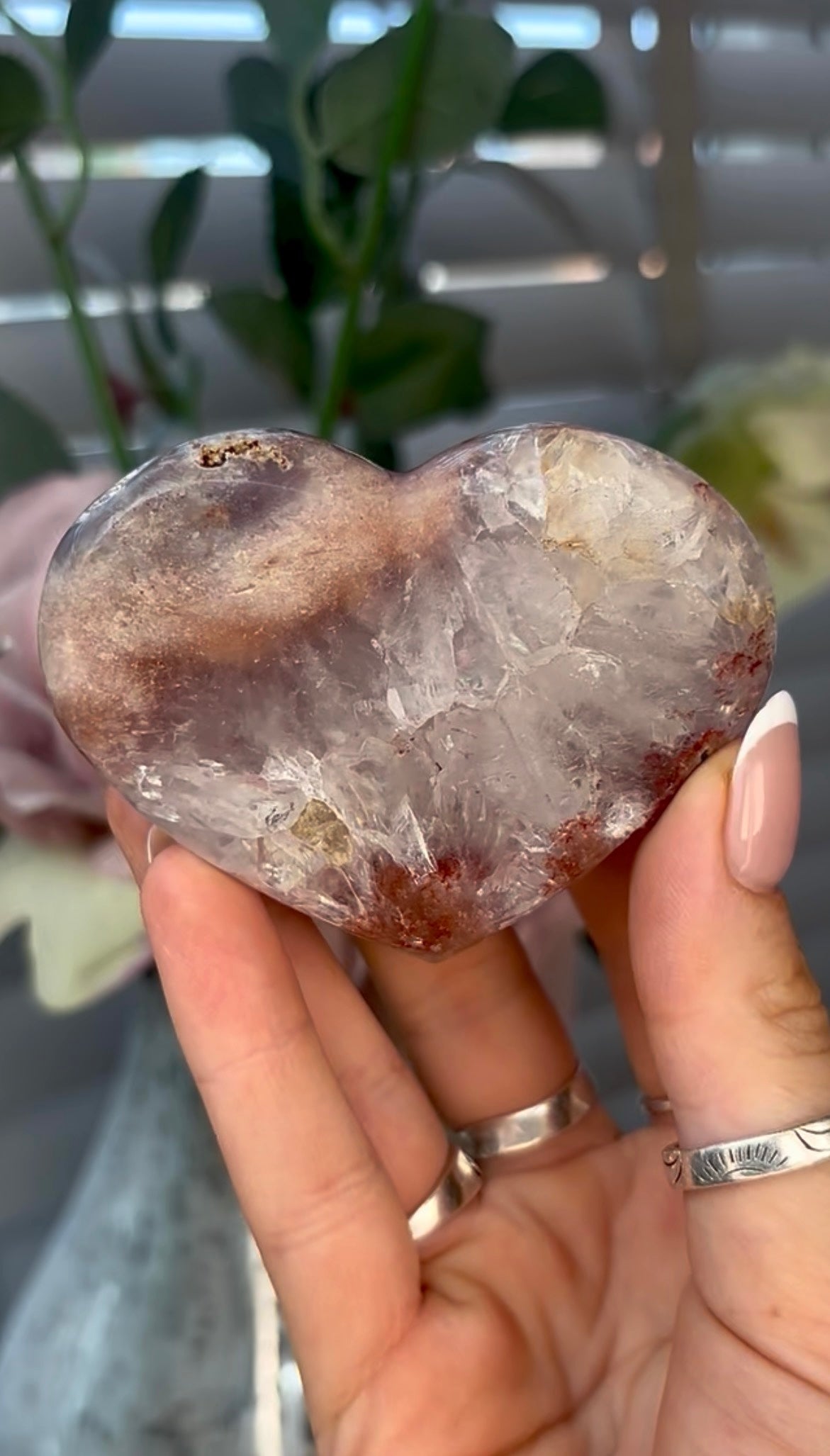 Gorgeous, pink amethyst heart- comes with stand