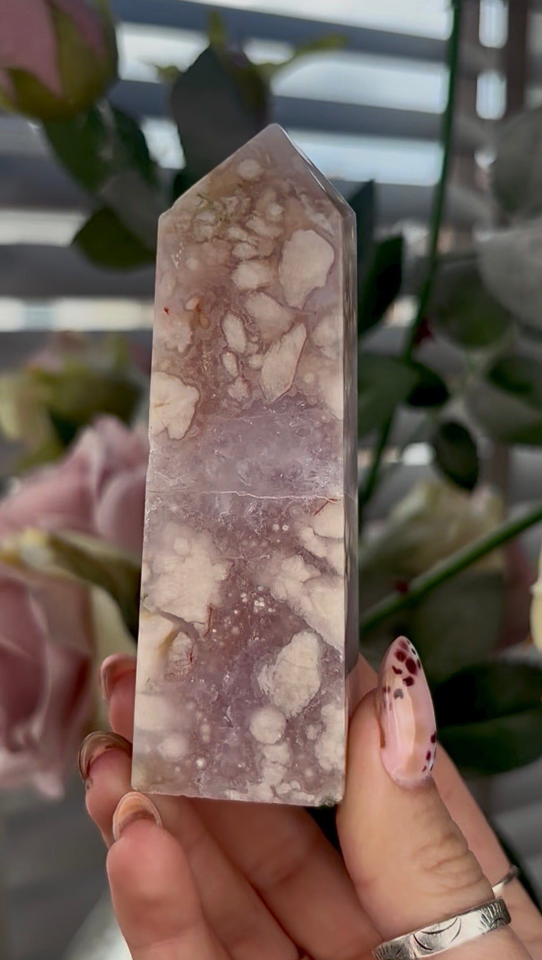 High grade, pink Amethyst Flower agate towe