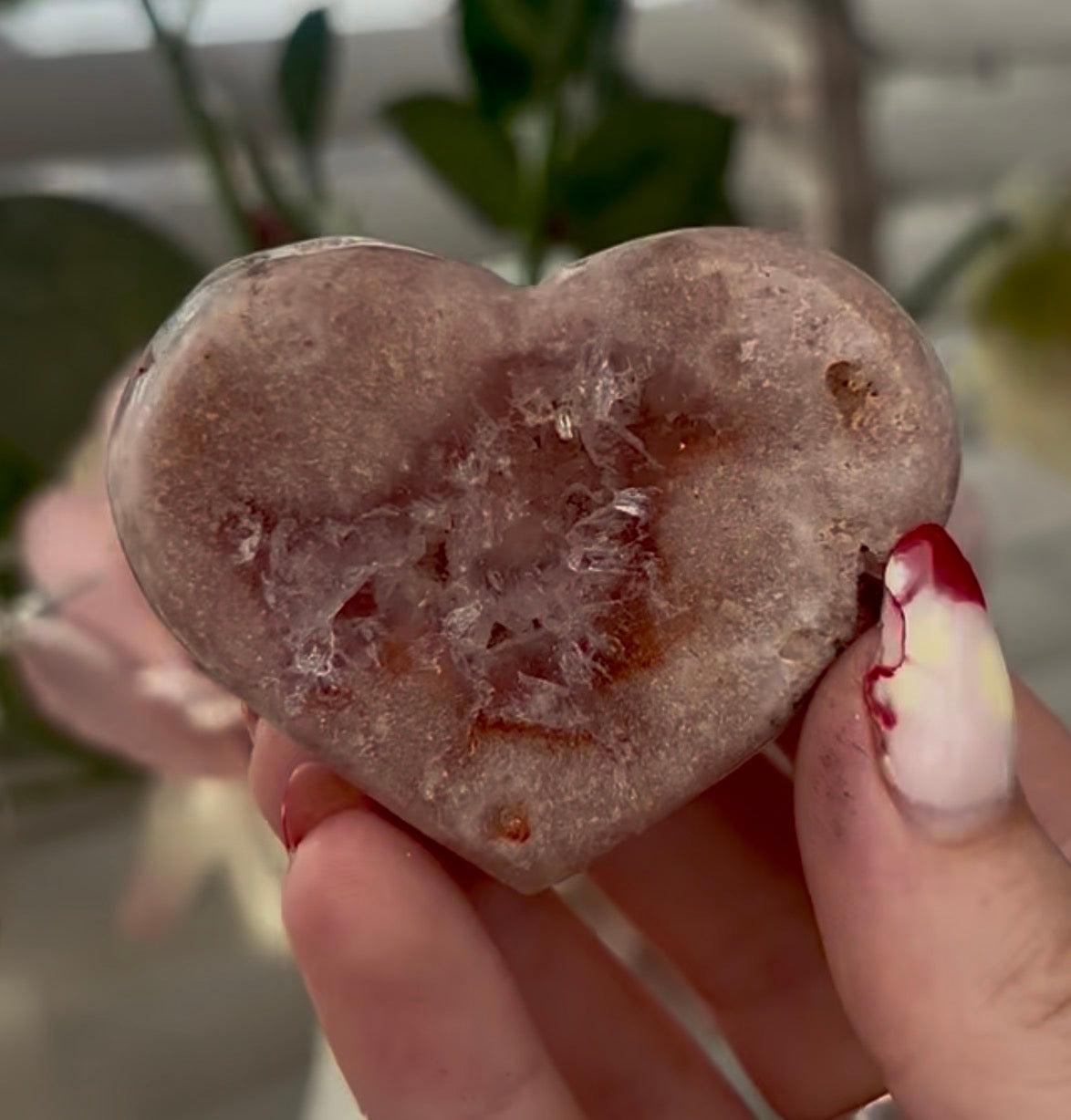 Mini pink amethyst heart - comes with stand