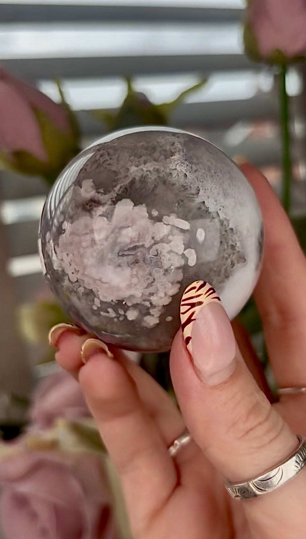 Stunning!! Super high quality, Druzy, green chlorite x blue flower agate sphere
