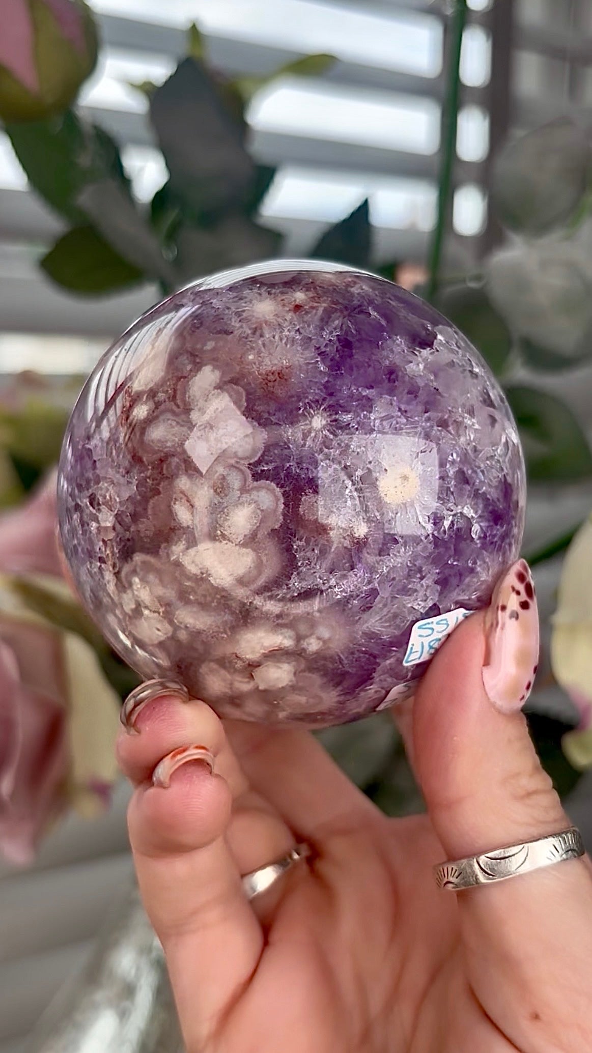 High grade, Amethyst Flower agate sphere 7.5cm 585g