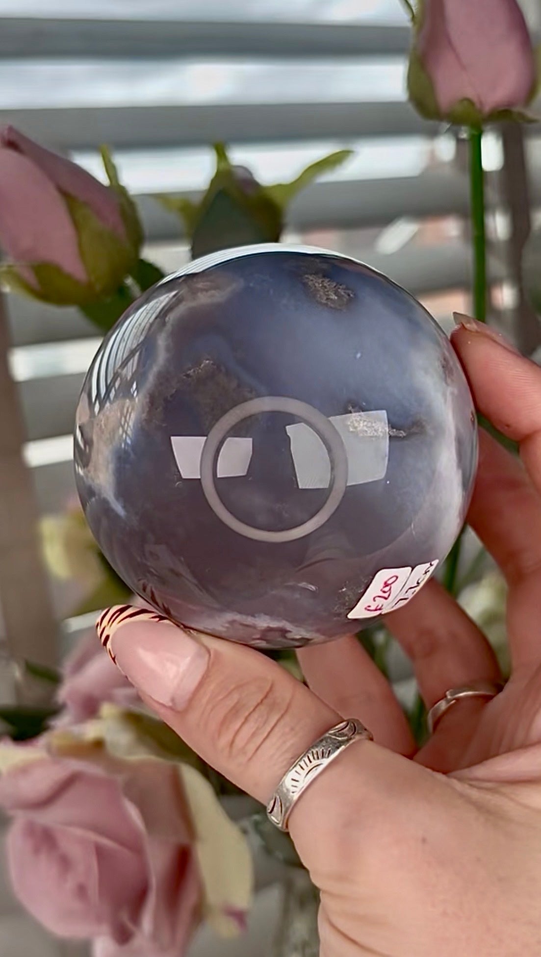 Stunning!! Super high quality, Druzy, green chlorite x blue flower agate sphere