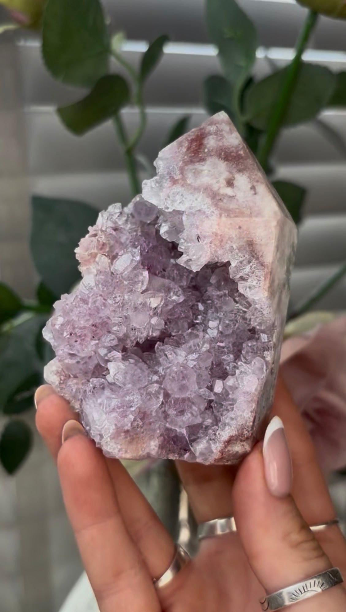 Beautiful, hq, druzy, Pink amethyst tower 9cm(h) by 6cm(w)