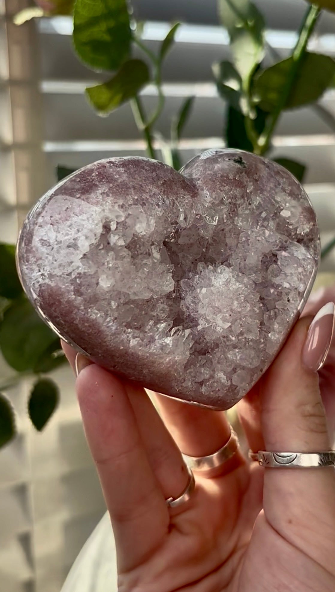 Gorgeous,  pink amethyst heart- comes with stand