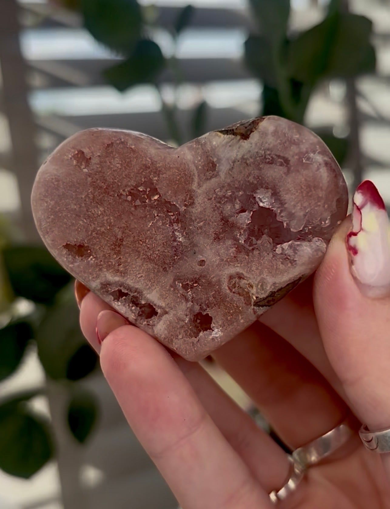 Mini pink amethyst heart - comes with stand 6cm